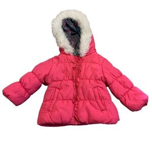 F.O.G. London Fog Baby Girl 12M Pink Puffer Winter Coat Hooded Faux Fur